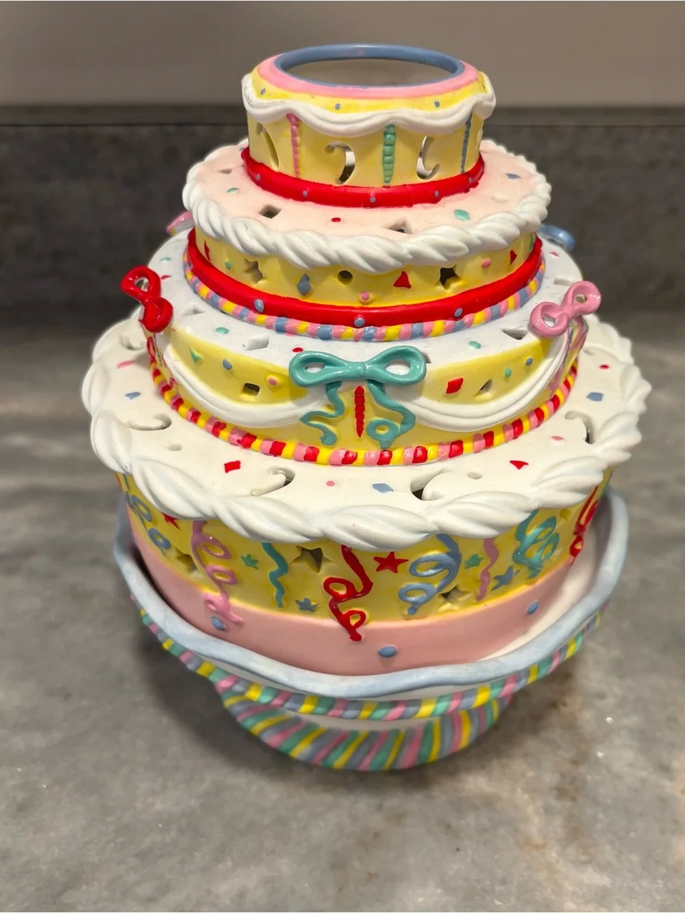 Retired PARTYLITE Tiered Birthday Celebration Cake Tealight Candle Holder P7326
